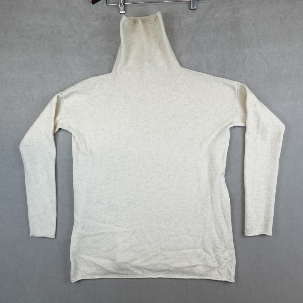 Vince Sweater Funnel Neck Wool Cashmere Blend Medium Ivory Long Sleeves